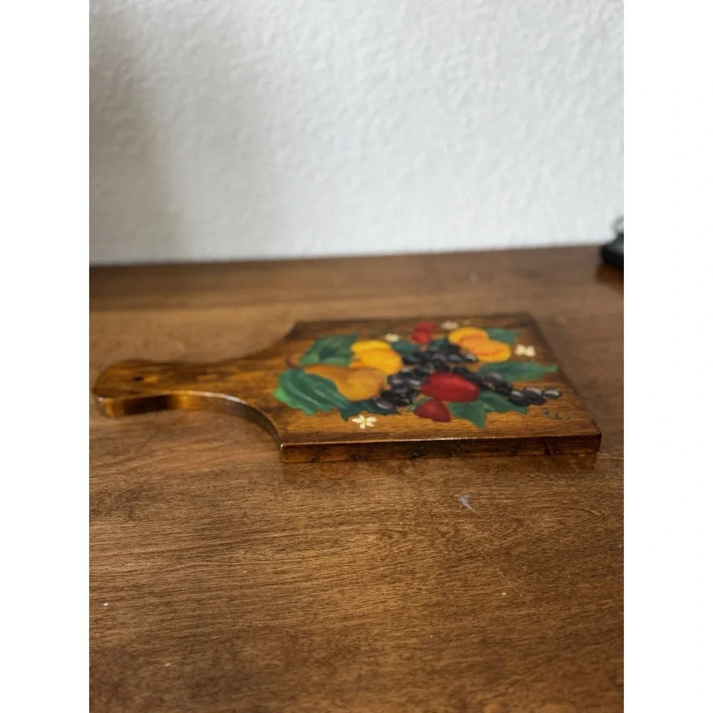 VTG Hand Painted Harvest Fruit Wall Hanging Wooden Cutting Board Cottage Core